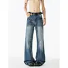 Jeans de estilo americano con estampado de rayo, una marca de moda para hombre, estilo high-street, con un aire cool y atrevido, corte ajustado, pierna recta, ligeramente acampanados