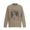 Camiseta de Manga Larga Informal Holgada con Estampado de Personajes Retro Americano para Hombre, Tendencia Ins de Primavera y Otoño, Camiseta de Cuello Redondo