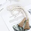 Cadena de Cuentas de Madera de Tronco Personalizada de 105 cm, Decoración de Cadena de Cuentas de Madera con Borla de Cuerda de Cáñamo