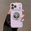 Adequado para Capa de Celular com Suporte Giratório Iphone18Promax, Vidro Tipo Gelo, Capa Protetora Espelho de Maquiagem Apple 17