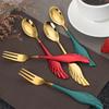 Colher de Asa, Garfo de Asa, Garfo de Frutas, Colher de Mexer, Colher de Café e Sobremesa de Aço Inoxidável 304, Logo a Laser