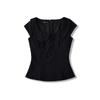 Blusa de Verão com Gola de Boneca de Florzinha Branca Doce e Feminina, Botões na Cintura, Efeito Emagrecedor, Mangas Curtas Leves, Camiseta