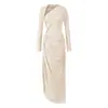 Vestido Elegante de Alta Gama con Mangas Largas para Mujer, Nuevo Estilo Primavera Temprana 2026, Vestido Largo Sexy Ajustado de Un Hombro con Abertura