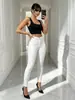 Jeans skinny stretch branco puro de cintura alta, estilo básico slim-fit simples, direto da fábrica, para corpo tipo pera