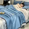 Colcha de Verano Nueva Lavable de Tencel, Juego de Cuatro Piezas de Colcha Lavable para Aire Acondicionado, Colcha Delgada de Verano de Seda de Hielo Individual/Doble