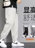 Calça esportiva casual estilosa de seda gelada de perna reta solta de perna larga cropped da moda para o verão, transfronteiriça masculina