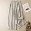 Pantalones Casuales de Cintura Elástica Estilo Nuevo Primavera y Otoño para Mujer Pantalones de Pierna Ancha de Algodón y Lino Artísticos Retro Pantalones Largos de Pierna Recta
