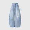 Jeans Americano Retro Azul Claro de Perna Larga para Homens e Mulheres, Novos Calças Retas de Caimento Soltas Emagrecedoras para Primavera/Outono