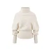 Suéter de Punto Trenzado de Color Puro Cuello Alto Transfronterizo para Mujer 2025 Nuevo Otoño e Invierno Top de Punto Pullover con Efecto Adelgazante en la Cintura
