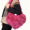 Bolso de Peluche con Forma de Corazón Transfronterizo Otoño e Invierno para Mujer, Estilo Punk de Chica Popular Milenial, Bolso Cruzado de Hombro de Gran Capacidad, Bolso de Peluche