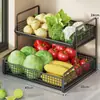 Prateleira de Armazenamento de Vegetais para Cozinha, Cesta de Vegetais de Camada Dupla para Colocar Vegetais na Bancada, Cesta de Armazenamento de Vegetais Frescos para Bancada Doméstica, Cesta Drenante