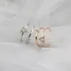 Anel Geométrico Aberto Triangular Vazado Simples e Estiloso para Mulheres, Estilo Trendy Coreano e Japonês, Anel de Falange Criativo de Camada Dupla Cravejado com Diamantes