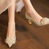 Sapatos de casamento de cristal para mulheres 2025 Novo vestido de casamento principal Xiuhe dourado, dois sapatos de salto alto para madrinhas