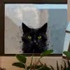 Adesivos de Desenho Gatinho Preto Olhando para o Adesivo, Decoração de Sala de Estar Quarto Janela Vidro Adesivo Estático Sem Cola