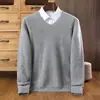 Outono e inverno Nova lã pura masculina com decote em V solto engrossado Casual Negócios Cor Sólida Suéter de Caxemira Base Suéter