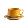 Taza de café y platillo de cerámica rústica, taza de café de cerámica cocida en horno con un diseño de alta gama, hermosa taza para latte art, regalo práctico