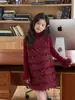 Conjunto de Año Nuevo para Niñas, Ropa Interior de Punto Otoño e Invierno, Ambiente Navideño, Vestido Chaleco de Dos Piezas con Lentejuelas de Plumas Borgoña