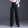 Pantalones de Pierna Ancha con Forro de Felpa de Cintura Alta para Tallas Grandes de Mujer, Nuevo Estilo Otoño/Invierno 2026, Pantalones de Pierna Recta, Engrosados, Cálidos, Versátiles, Pantalones Largos Casuales