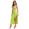 Estación de primavera y verano estación independiente europea y americana conjunto de dos piezas vestido de falda sexy sin espalda para cadera vestido de punto mujer