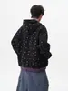 Moletom com capuz estilo americano, estampa de estrelas, unissex, coleção de outono, design pesado, cardigã com zíper, corte solto, peça de outer wear de nicho