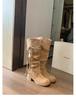 Grape Mom Studiolee Aumento de Altura 5.5cm~ Estilo Wasteland Correa Trenzada con Borlas Tacón Grueso Botas Caídas Botas Altas para Mujer