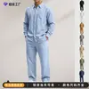 Amazon Moda Traje de Lino Europeo y Americano Sencillo Casual Camisa de Manga Larga con Cuello de Solapa y Pantalón Recto Conjunto de Dos Piezas