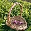 Cesta de Flores Paja Tejida Sauce Tejida a Mano Flor Arreglo Floral Cesta Cesta de Almacenamiento Portátil Tejida en Bambú Cesta para Recoger Frutas