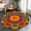 Alfombra Redonda Estilo Floral Étnico Transfronterizo Alfombrilla para Cesta Colgante Bohemio Retro Alfombra para Dormitorio Sala de Estar Terciopelo de Cristal