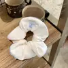 Anillo para el Pelo de Intestino Grueso Azul Cremoso de Verano Fresco Cuerda para el Pelo Plegada Estilo Francés Suave Flor para la Cabeza de Chica Dulce Goma Elástica Tocado
