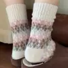 Meias de Lã Grossas Quentes de Xadrez Colorido para Inverno para Mulheres, Estilo Fair Isle Nórdico, Meias Vintage Folgadas