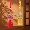 Estilo Nacional Brocado de Canción Colgante Bordado por Ambos Lados Aleación Conejo Cuerda de Agarre de Mano Conejo de Jade Auspicioso Adorno de Estilo Antiguo Accesorios Hanfu