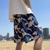Pantalones cortos hawaianos de playa de cinco puntos de secado rápido de seda helada sin planchado para hombre, informales, estampados, holgados, finos, deportivos, grandes