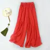 Calças largas de camada dupla, calças pretas de chiffon flare, calças compridas casuais largas de cintura alta, calças cropped para mulheres, estilo de perna larga, corte solto