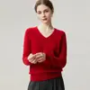 Suéter de punto 100% cachemir puro con cuello en V para mujer, nuevo suéter base cálido versátil de ajuste slim para otoño e invierno
