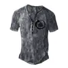 Roupas Masculinas Transfronteiriças Amazon 25 Camisas Henley de Manga Curta Europeias e Americanas Série Halloween Estampada Henley Casual com 7 Botões