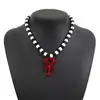 N12594 Collar con Colgante de Langosta con Goteo de Aceite Estilo Vacaciones en la Playa Europeo y Americano Za Cadena de Clavícula Moda y Linda con Perlas Blancas y Negras