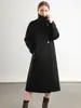 Casaco de Lã Novo de Inverno 2024 Feminino de Comprimento Médio Simples Cor Sólida Estilo Hepburn Quente Casaco de Lã Pura