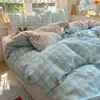 Juego de ropa de cama de cuatro piezas de algodón 100% clase A para dormir sin ropa, funda de edredón de algodón puro con estampado de dibujos animados fresco y lindo estilo ins, juego de tres piezas para dormitorios de estudiantes