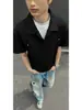 Camisa Polo Falsa de Dos Piezas Estilo Americano, Camiseta de Verano para Hombre de Manga Corta con Remaches, Diseño Desestructurado de Hombro Normal, Diseño Resistente de Media Manga