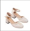 Versátil Cheongsam de Estilo Francés con Perlas, Aspecto de Hada, con Zapatos Mary Jane, Zapatos de Tacón Grueso Retro de un Solo Color, Tacones Altos 2025