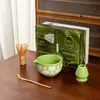 Conjunto de Chá Matcha Japonês Conjunto de 7 Peças Tigela de Matcha de Cerâmica Verde com Bico Caixa Colorida 100 Peças de Xadrez Flores de Cerejeira