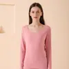 Roupa íntima térmica feminina de veludo sem costura, blusa de base feminina, conjunto de roupa íntima longa, base elástica
