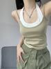 Ola Caliente Golpea Falso Dos Piezas Halter Camisola de Verano para Mujer Elástica Adelgazante Corta Exterior Top Trendy