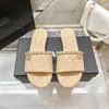Sandalias Planas Casuales de Piel Genuina de Verano Estilo Chanel y Pantuflas Moda Ropa de Exterior Cadena Pantuflas Clásicas de Playa de Piel de Oveja