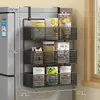 Estante de Almacenamiento Lateral para Refrigerador Estante para Suministros de Cocina Estante Colgante de Pared Lateral Multicapa para Botellas de Especias Película Adhesiva Sin Perforaciones
