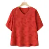 Roupa da Mamãe: Camiseta Feminina Bordada de Manga Curta, Novo Estilo Verão 2026, Blusa Soltinha para Mulheres de Meia-Idade e Idosas, Roupa de Verão