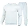 Conjunto de sudadera con cuello redondo y pantalón de chándal para hombre, color liso, otoño e invierno, conjunto casual de dos piezas con manga larga para hombre