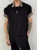 2026 Verano Nuevo Estilo Estilo Old Money Cuadros Patchwork Solapa Manga Corta Camisa para Hombre Holgada Casual Transpirable Camisa Chaqueta