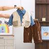 Conjunto Masculino Primavera e Outono 2025 Novo Estilo Menino Manga Longa Camisa Jeans Suéter Peça Única Casual Roupa Infantil