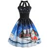 X Navidad retro ropa de mujer comercio exterior transfronterizo Amazon cuello sexy sin mangas estampado vestido de falda amplia